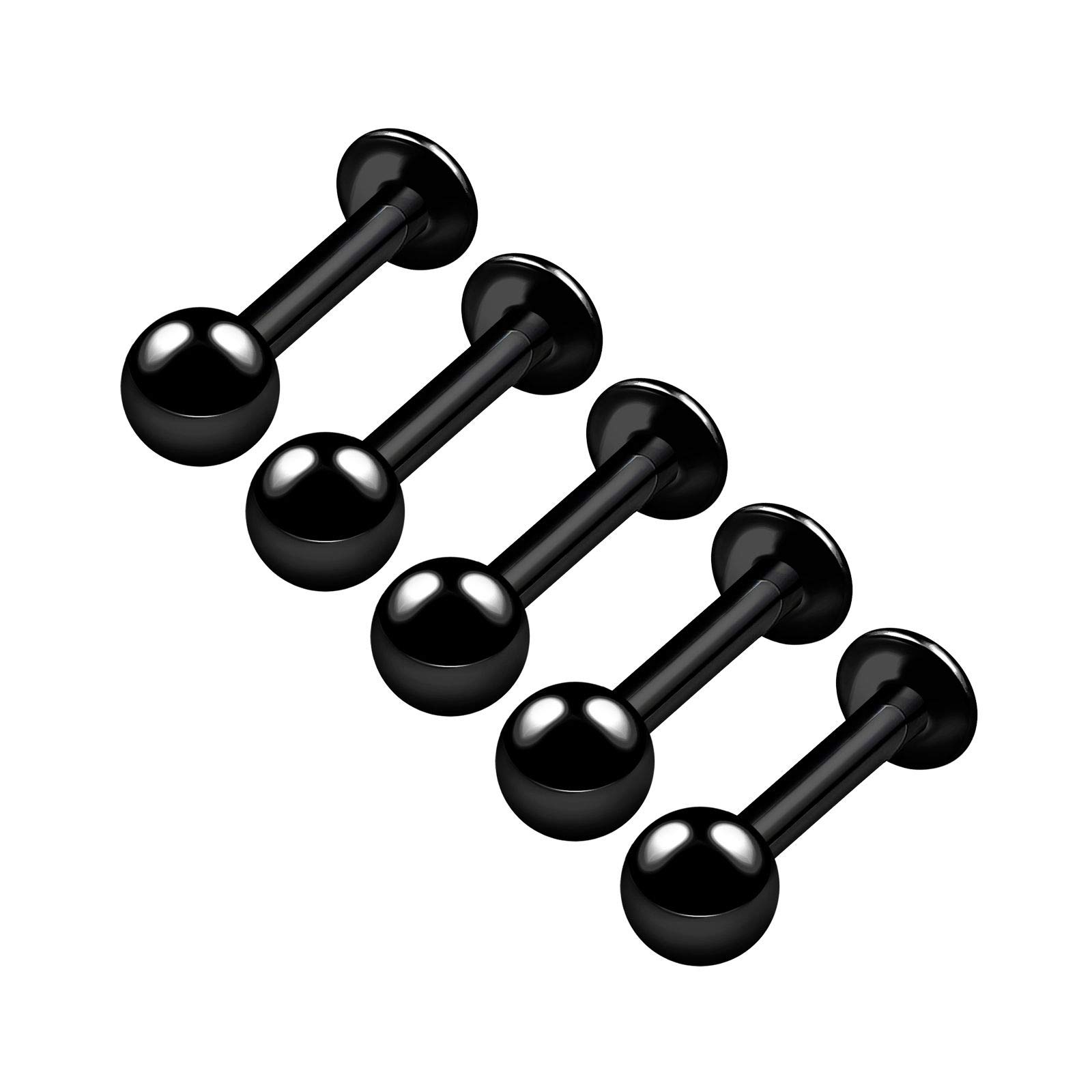 BanaVega 5PCS Anodized Black Lip Ring Studs 14g 1/4 6mm 4mm Ball Tragus Spider Bite Cartilage Earrings Labret Piercing Jewellery 4828