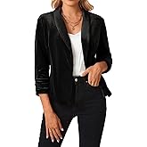 MINTLIMIT Women's Velvet Blazer 3/4 Ruched Sleeve Jacket Shawl Lapel Open Front Casual Blazers Jackets