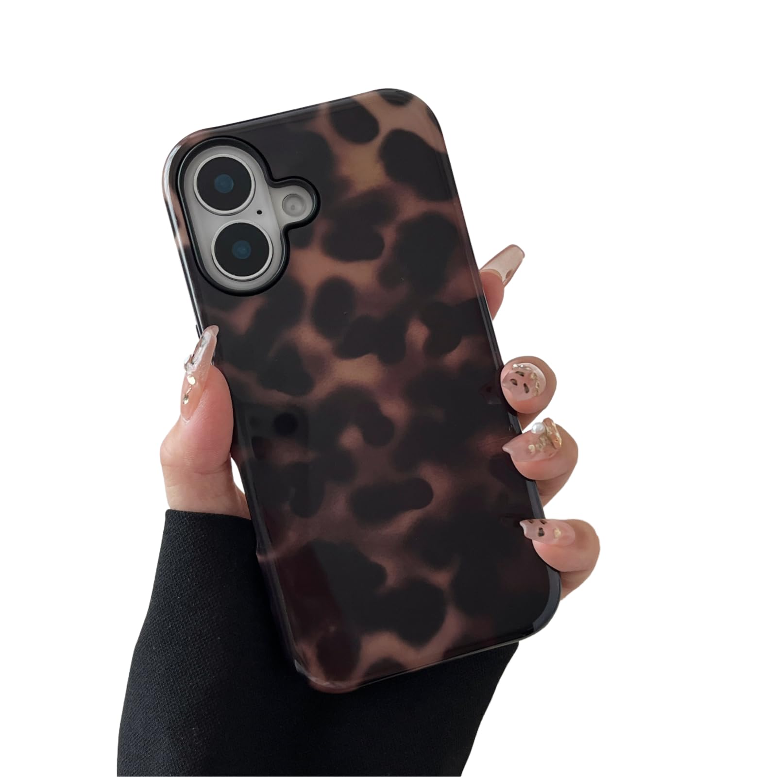 Longlayss Compatible with iPhone 17 Case Tortoise Shell Phone Case for Women Girl Shockproof TPU and Hard PC Protective Cover - Amber Brown Leopard