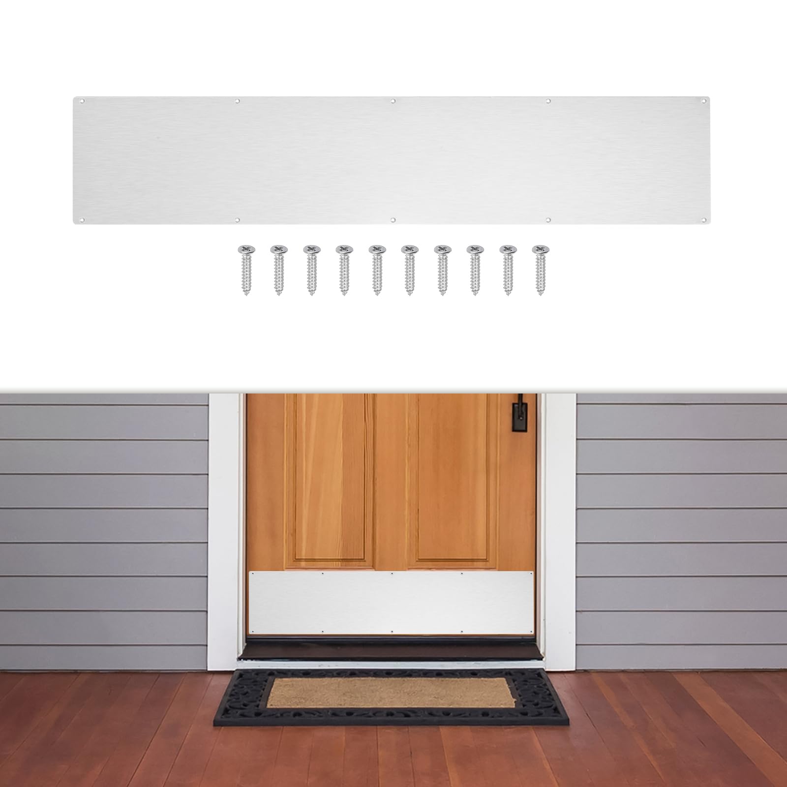 Photo 1 of **BENT**GLOKUUCA 1 Pcs Door Kick Plates - 6 x 30 Inches Kick Plates for Exterior Interior Doors Protection Decor, 1.5mm (1/16 Inch) Thickness Rectangular Aluminum Door Push Plate (Silver)