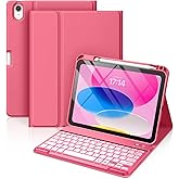Hamile for iPad 11th 10th Generation Case with Keyboard - 7 Colors Backlit Wireless Detachable Folio Keyboard Cover with Pencil Holder for iPad 11-inch A16 2025 10th Gen 10.9 Inch 2022 (Pink)