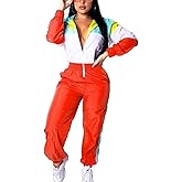 EOSIEDUR Women's Pullover Hoodies Jumpsuit Zipper Jacket Windbreaker Elastic Waistband Pants One Piece Outfits Tracksuit Set