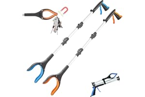 STIRLOVE 43" Extra Long Reacher Grabber Tool, Foldable Pickup Tool Heavy Duty Mobility Aid Reaching Assist Tool with Rotating Jaw-2 Pack