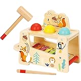 TOOKYLAND Pound and Tap Bench Wooden Toys - Toddlers Musical Hammering Pounding Toys with Slide Out Xylophone, Wooden Educati