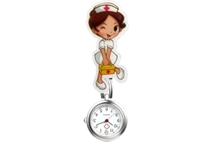 Lancardo Nurse Watch for Ladies Cute Cartoon Clip-on Lapel Hanging-Pendant Doctor Clinic Staff Tunic Stethoscope Quartz Fob Watch