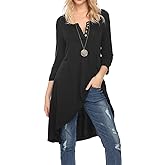 Naggoo Womens 3/4 Sleeve Button V Neck High Low Loose Fit Casual Long Tunic Tops Tee Shirts S-3XL