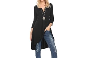 Naggoo Women's 3/4 Sleeve Button V Neck High Low Loose Fit Casual Long Tunic Tops Tee Shirts S-3XL