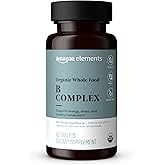 Amazon Elements Organic Whole Food B Complex, 98% Whole Food Source, Dietary and other ingredients derived from whole foods, 60 tablets