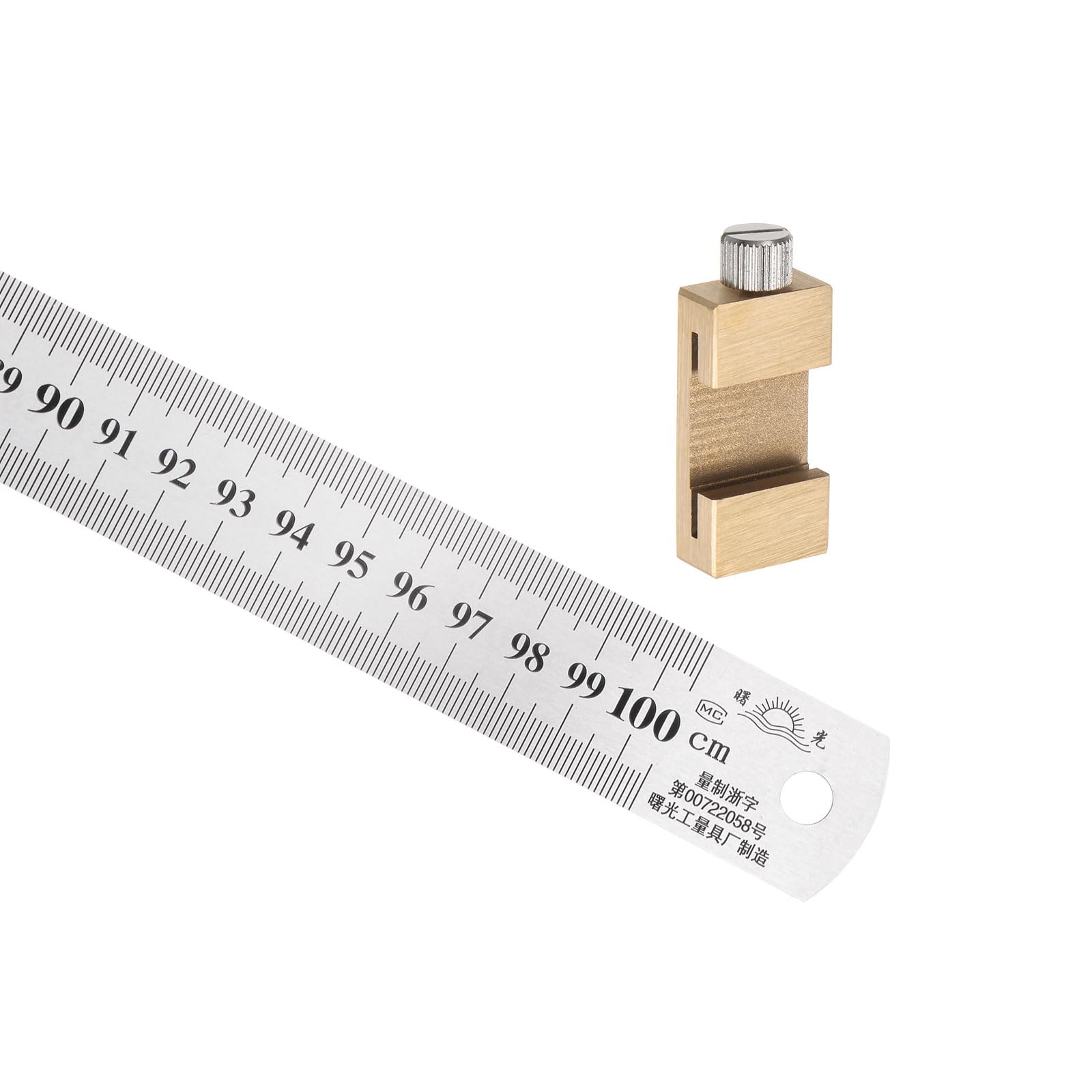 Kozelo Stainless Steel Ruler - [1m/40 Inch] Double Reading Measuring Tools with 30mm Scriber Block for Architectural Design Use | Gold Tone