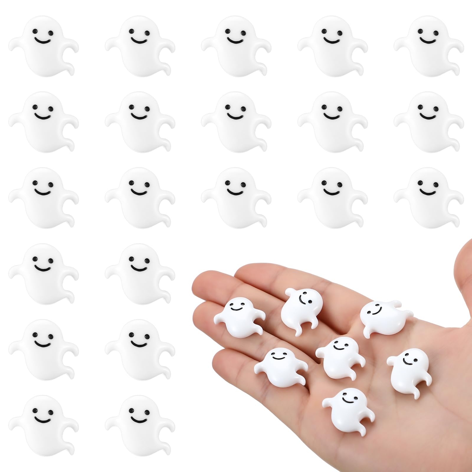 Photo 1 of Giegxin 60 Pcs Halloween Miniatures Ghost Charms Flatback Mini Ghost Decoration Small Artificial Halloween DIY Craft for Party Dollhouse Hair Clips Vase Fillers Accessories(White,1.1inch)