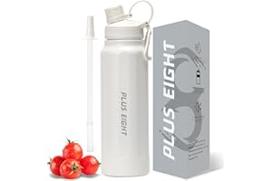 pluseight Sports Water Bottle, Insulated Water Bottle With Straw, Stainless Steel Water Bottle Wide Mouth for Sports, Gym or Office, BPA-Free Keep Cold 24H Hot 12H (White, 32 oz)