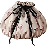Large Capacity Drawstring Makeup Bag - Lightweight Oxford Fabric Cosmetic Organizer with Fruit Print, Travel Toiletry Pouch for Women & Beauty Lovers (Portable, Effortless Storage)(Peach powder)