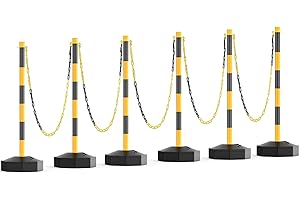 HiGiant 6 Pack Expandable Delineator Post Cones with Fillable Base, Portable Traffic Safety Barriers, 8Ft Plastic Chain Stanchion for Parking Lot and Construction lot [Black/Yellow]