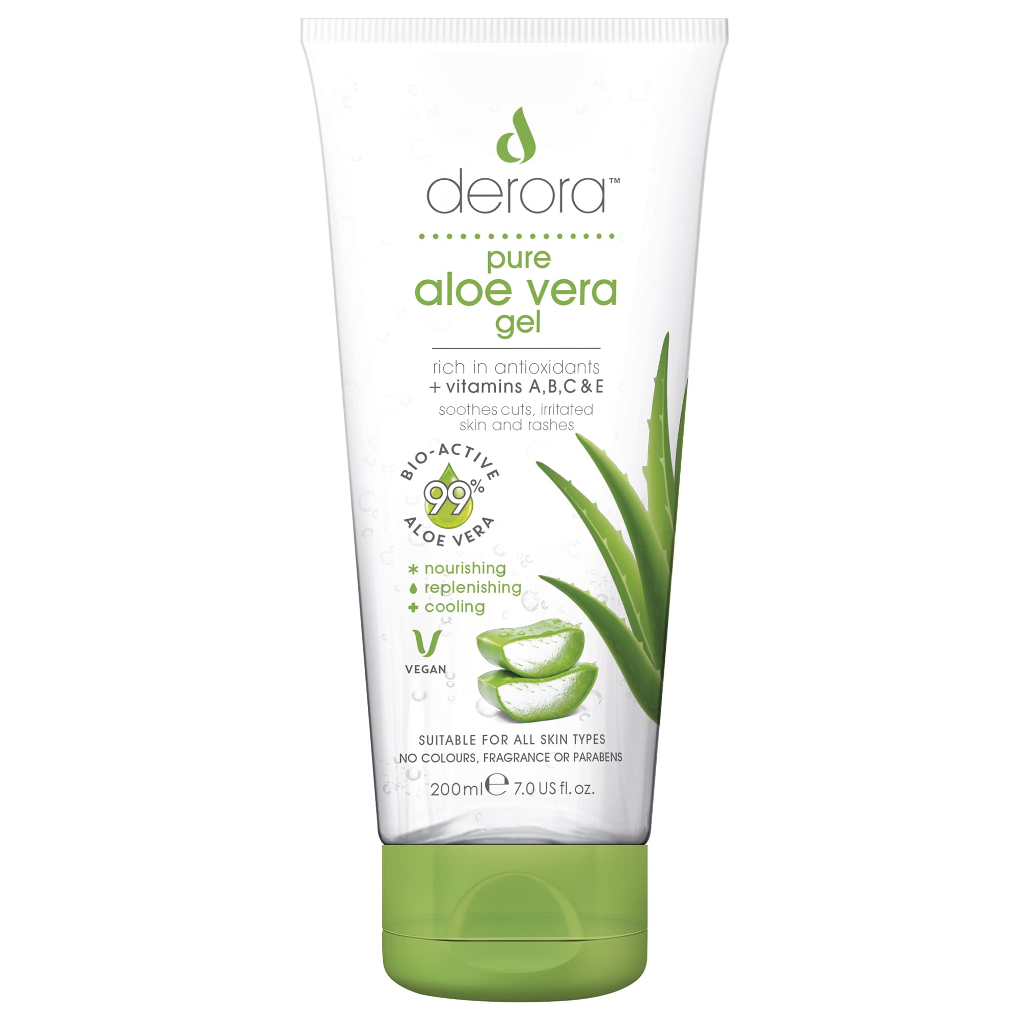 Derora Aloe Vera Gel - 200ml | Contains 100% Pure & Natural Bio Active Aloe Ingredients | for Healing, Soothing & Hydrating the Skin, Face & Body | Cruelty Free & Vegan , Pack of 1