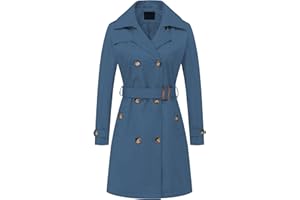 Chrisuno Women's Double Breasted Long Trench Coats Mid-Length Belted Overcoat Dress Jacket with Detachable Hood