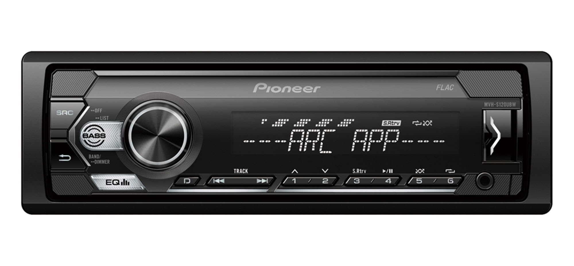 Pioneer MVH-S120UBW 1-DIN receiver with red illumination, USB and compatible with Android devices.