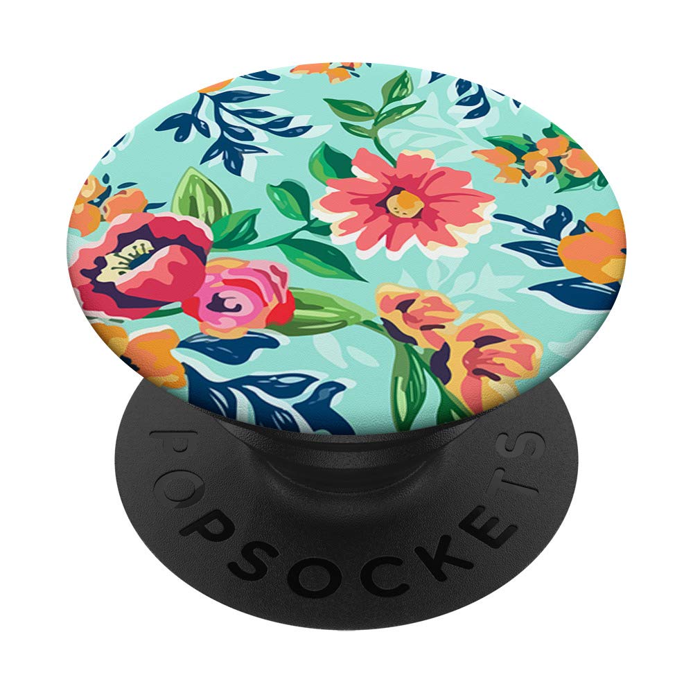 Cute Floral Flower Spring Garden Teal Green Coral PopSockets PopGrip: Swappable Grip for Phones & Tablets