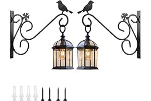 Fixm 2 Packs Hanging Brackets, 11 Inches Wall Hooks Heavy Duty Iron Plants Hooks, Anti-Rust Indoor Outdoor Wall Hangers for Planter, Flower Baskets and Lantern (Hanging Light Not Included)