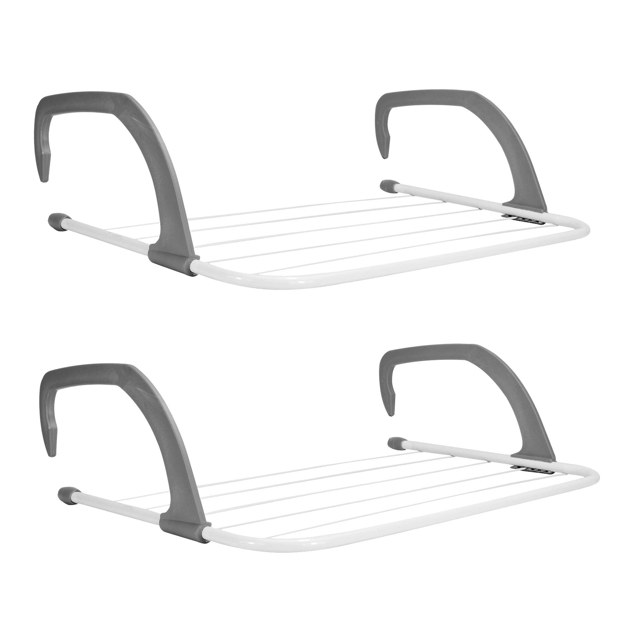 5 Bar Radiator Clothes Airer Rack Set of 2 | Foldable Clothes Drying Rack with Adjustable Arms | Iron Radiators Clothes Hanger | White & Grey | M&W