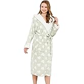 HEARTNICE Womens Flannel Hooded Robes, Soft Warm Long Printed Fluffy Women Bathrobe with Pockets for Shower House Loungewear