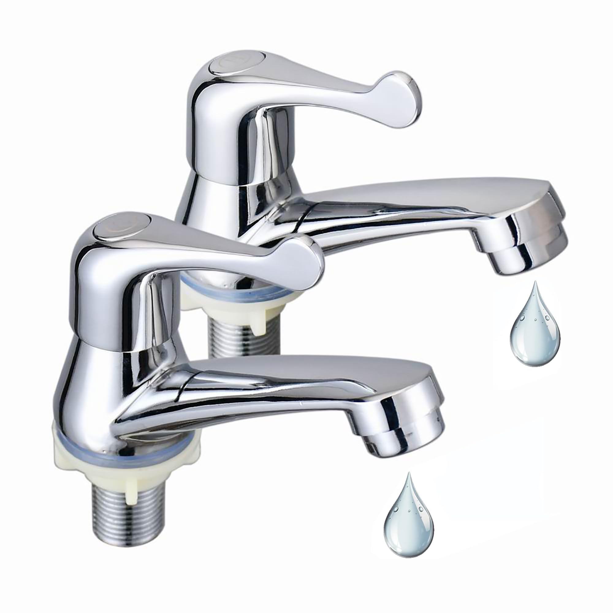2pcs eTrademart Bathroom Basin Taps Pair, 1/2" BSP Chrome-Plated Brass Lever Sink Taps for Bathroom Basin & Kitchen, Separate Hot & Cold Tap Set with ¼ Turn Lever for Smooth Water Control