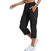 MoFiz Women's Cargo Capris Hiking Pants Lightweight Quick Dry Outdoor Athletic Travel Casual Loose Comfy Cute Zipper Pockets