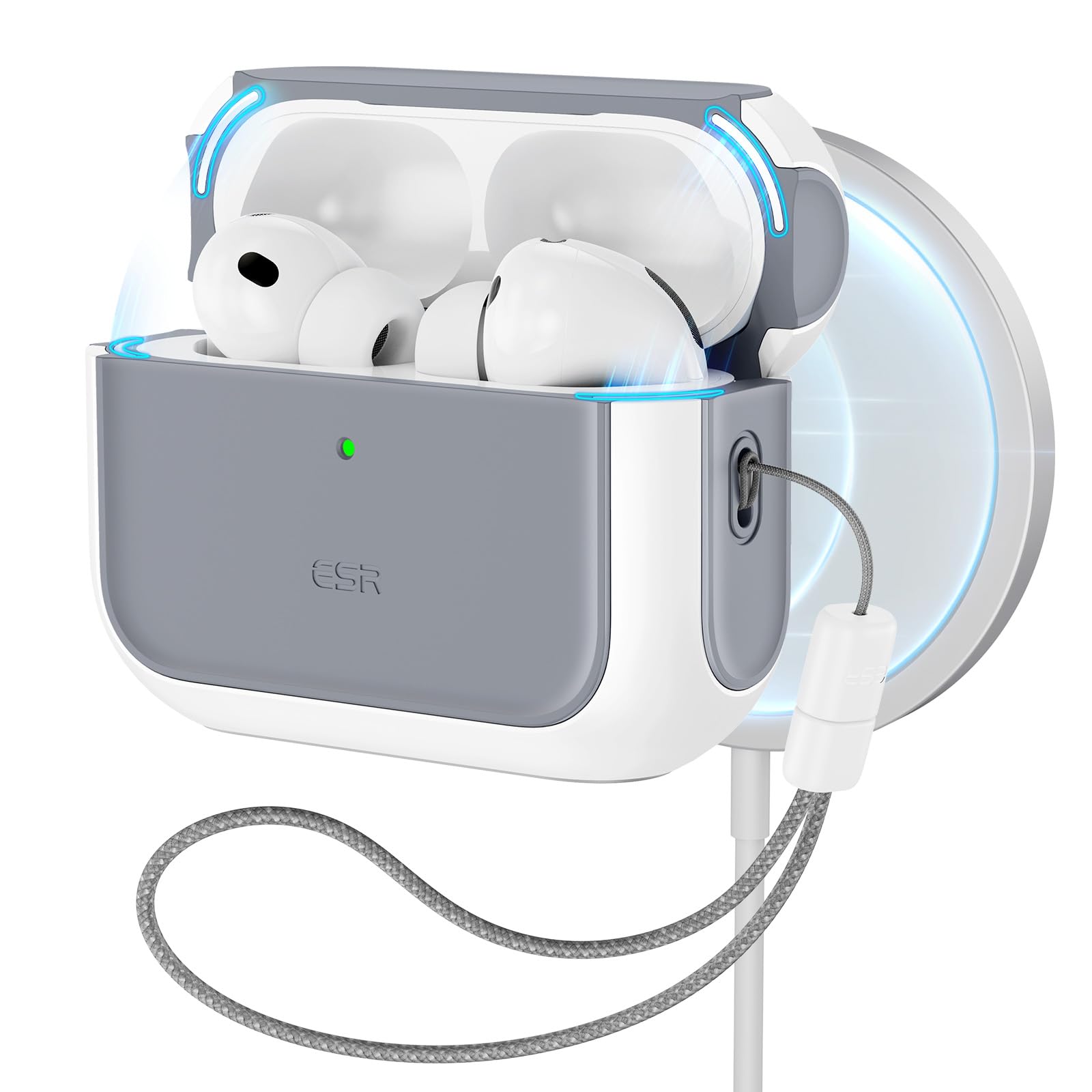 Photo 1 of ESR for AirPods Pro 3 Case, Compatible with AirPods Pro 3rd Generation Case (2025), Compatible with MagSafe, Full Drop Protection Cover with Lanyard, White
