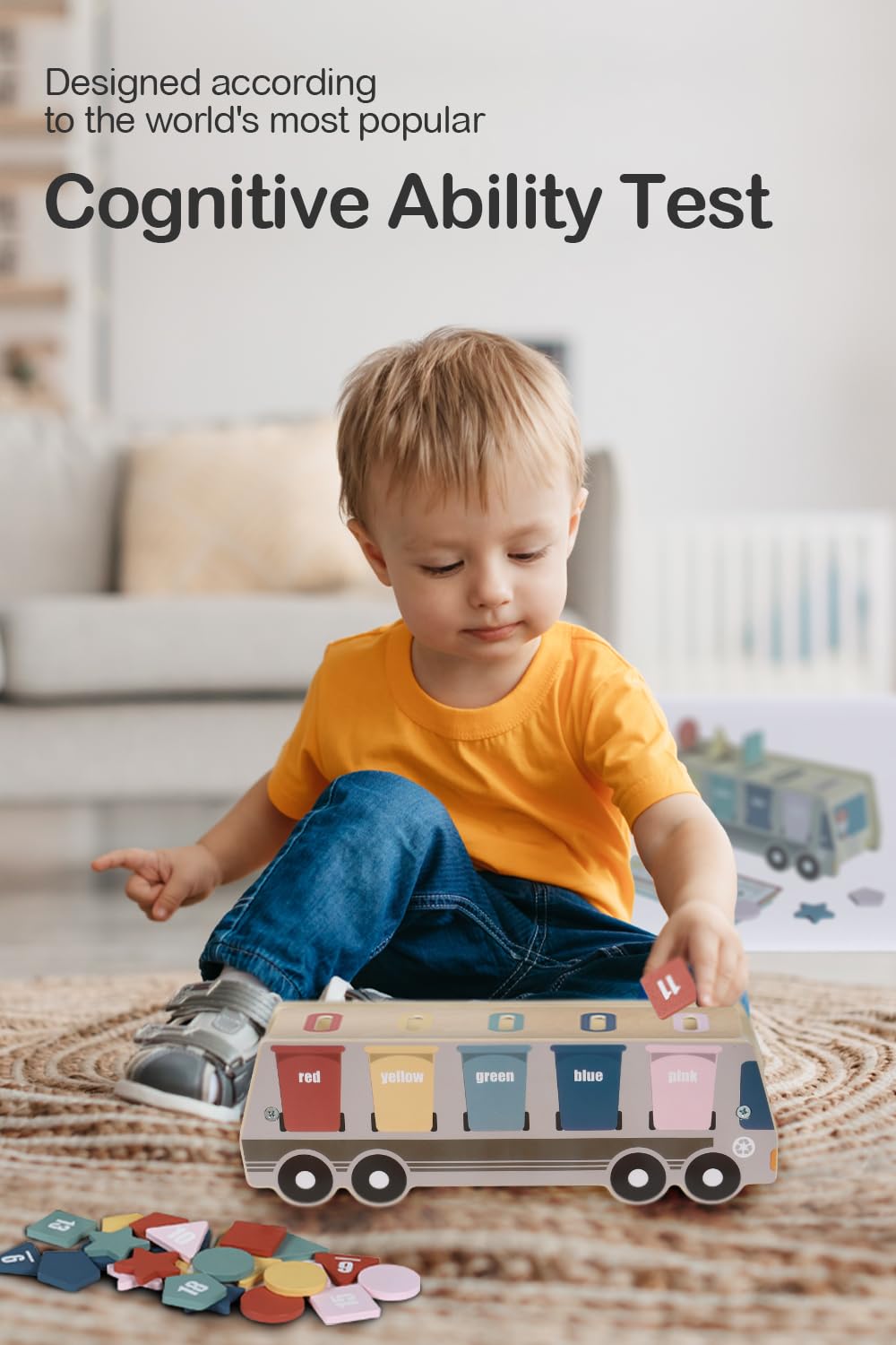 Wooden Toy for Toddlers 2-3 Boys Girls, Color & Shape Sorting Toys for 2 3 Year Old Gifts with Question Cards, Number Blocks & Sticks