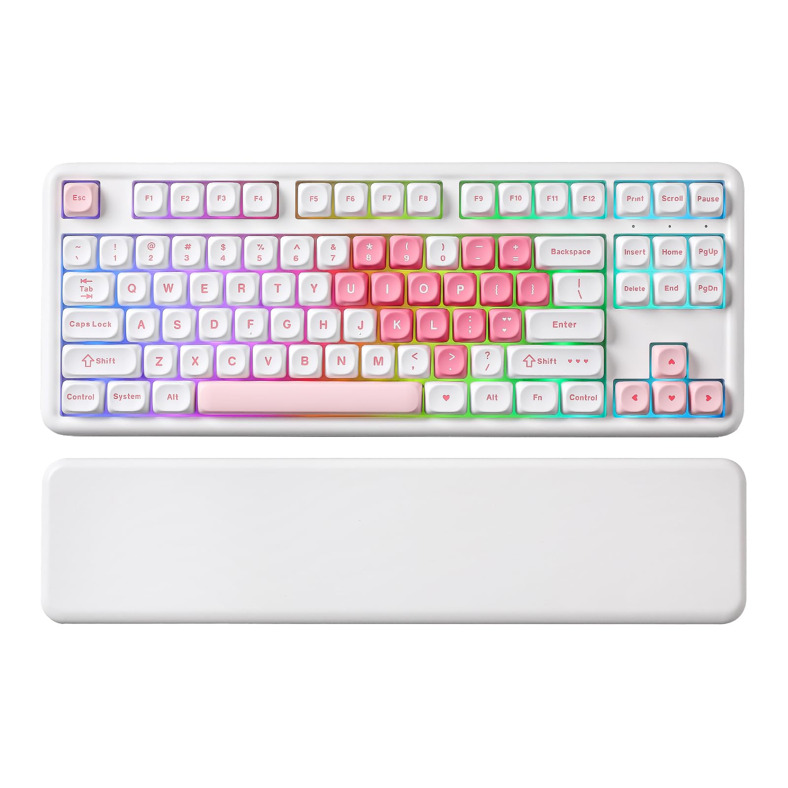 Photo 1 of YUNZII B87 Wireless Mechanical Keyboard,QMK/VIA Programmable,TKL Layout 87 Keys,BT/2.4G/USB-C,Hot Swap Gasket Mount RGB Backlit Gaming with Wrist Rest for Win/Mac (White Heart, Milk V2)