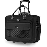 MOSISO Rolling Laptop Bag with Wheels, Rolling Briefcase for Women with Front Pocket & Belt for Work Travel Business, 15-16 inch Expandable Overnight Computer Bag Roller Briefcase for Men, Black