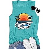 PEWUTEI Beach Tank Tops for Women Summer Casual Short Sleeve Hawaiian Graphic Print Beach Vacation Tank Tee