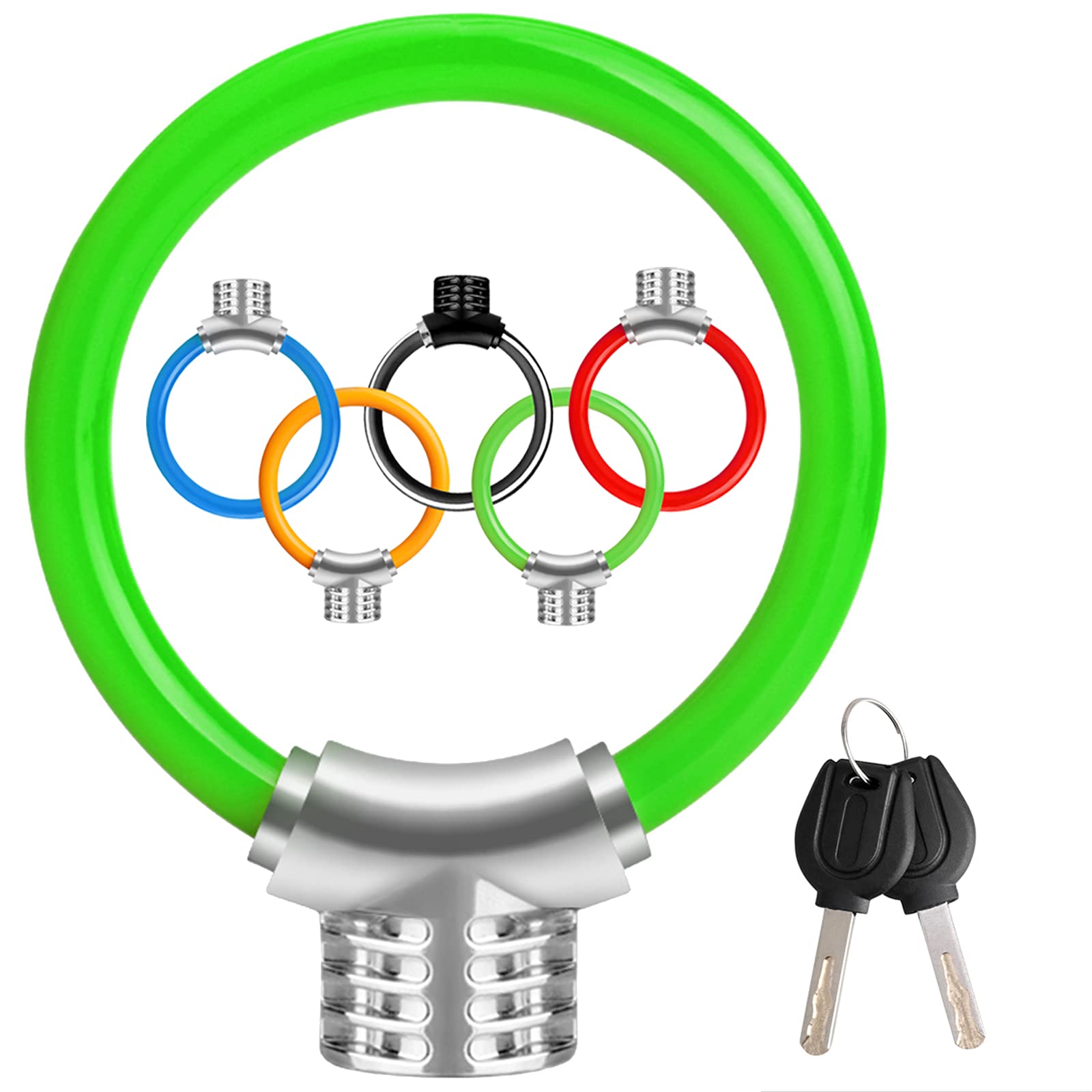 Bicycle Lock,Small Portable Ring Safety Anti-Theft Tamper Proof Shear Resistance Thickened Steel Cable Alloy,Apply to Mountain Bike Road Cycling Touring Foldable Bicycle (Green)