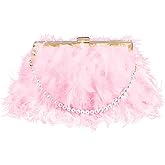 Amylove Feather Clutch Purses for Women, Evening Bags Furry Purse with 2 Chains for Wedding Bride Fringe Glossy Designer