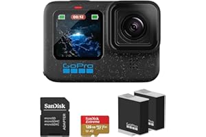 GoPro HERO12 Black 4K Camera with Hypersmooth Stabilization, Waterproof Ultra-Rugged Design w/Extra Enduro Rechargeable Li-Ion Battery & SanDisk 128GB Extreme Memory Card w/Adapter Bundle Set
