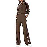 SENSERISE Womens Jumpsuits Casual Long Sleeve One Piece Jumpsuit Wide Leg Mock Neck Airport Travel Outfits with Pockets