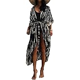 Moss Rose Women Summer Caftan Kimono Cardigan Open Fron Swimsuit Kaftan Maxi Beach Vacation Clothes with Belt