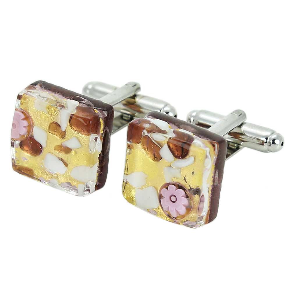 Glass Of Venice Murano Glass Venetian Classic Square Cufflinks - Purple Gold