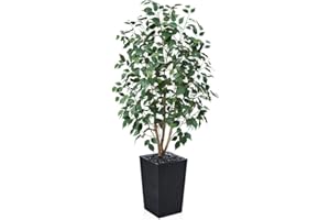 VeriNatural 5ft Artificial Ficus Tree,Tall Faux Tree with Silk Leaves & Real Wood Trunk,UV Resistant Potted Fake Plant with Pebbles & Planter-Indoor Outdoor Floor Plant for Home,Living Room,VN129