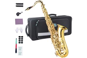 EASTROCK Tenor Saxophone Golden B Flat Tenor Sax Professional Tenor Saxophone for Beginners Students Kids and Musicians with Carrying Case,Mouthpiece,Reeds,Cushion Pads,Cleaning Kit,Neck Strap