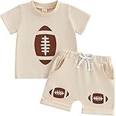 Sprifallbaby Toddler Baby Boy Summer Outfit Football Print Top with Elastic Shorts Two Piece Infant Boy Cute Clothes Set