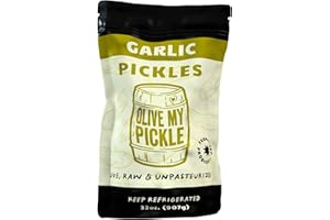 Olive My Pickle Fermented Garlic Dill Pickles - 32 Ounces | 1 Pack Bundle of Probiotic Dill Garlic Pickles and Brine with Digestive Enzymes for Gut Health - 32 oz per bag