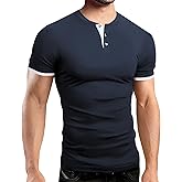 Gnvviwl Men's Casual Stretchy Henley Shirts Fitted T Shirt Soft Stylish Tee Tops