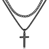 Fiusem Valentines Gifts for Him - 2 Pcs Cross Chain Necklace for Men and Women, Silver/14K Gold Plated/Black Layered Mens Cross Necklaces Stainless Steel Cross Pendant with Cuban Link and Box Chain 16-26 Inch