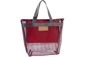 Portable Mesh Shower Caddy, Hanging Quick Dry Bath Tote Organizer for Beach and Swimming, Wine Red