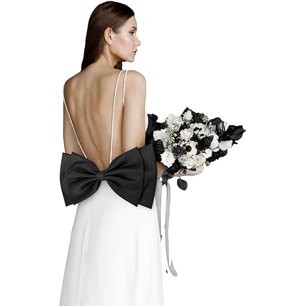 big black bow for dress Elegant Black Prom Birthday Ball Gown Backless Big Bow-tie Evening Gue –  Simplepromdress main image 0