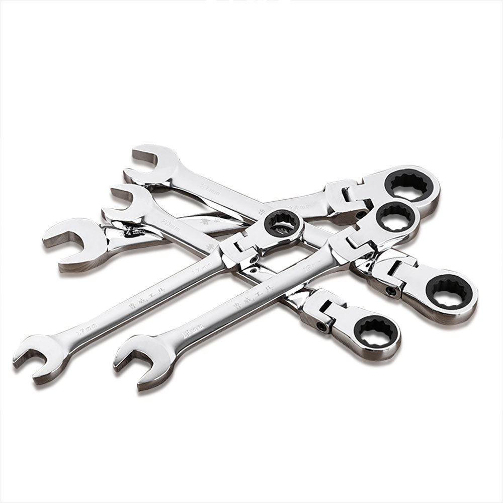 NUZAMAS 5 Piece Flexible Head Ratchet Spanner Combination Set Open Wrench Double Head 180 Degree Rotation Size 8mm 10mm 12mm 14mm 16mm