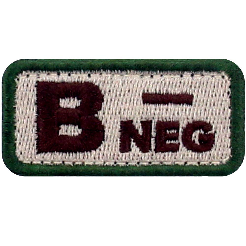 EmbTao Type B Negative Tactical Blood Type Patch Embroidered Morale Applique Fastener Hook & Loop Emblem - Khaki & Green - 2"x1"