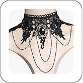 Andelaisi Boho Lace Choker Necklace Black Lace Tassel Necklace Choker Gothic Drape Crystal Lace Collar Necklace Vintage Black Cz Waterdrop Necklace Chain Jewelry for Women