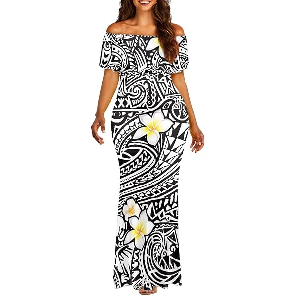 green emerald velvet dress Women's One-Shoulder Pleated Slit Dress Samoan Women's Polynesian  Traditional Ethnic Loose Dress at Amazon Women's Clothing store main image 1