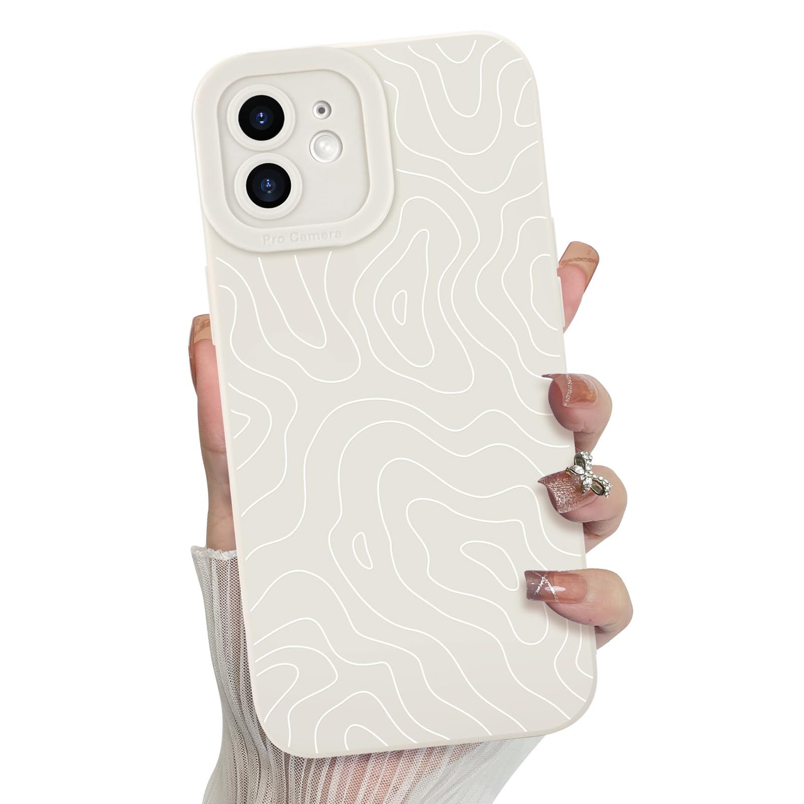 MZELQ for iPhone 12 Case, Silicone Wave Ripple Cute Pattern, Camera Protection Soft Slim Phone Case for Phone Case -White